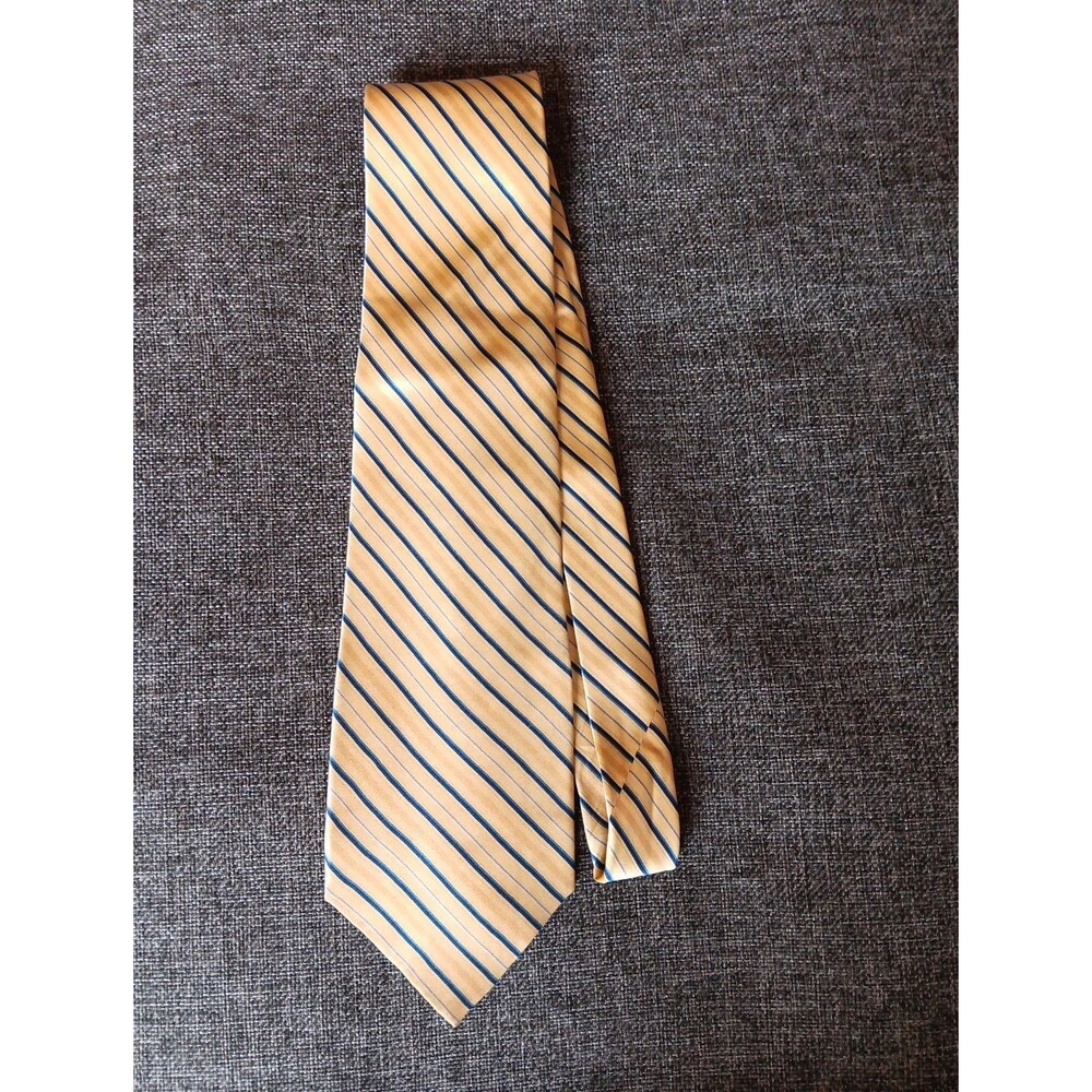 Tie 70s 80s 90s Y2K Mens Bill Blass Silk Yellow Blue Stripe 4 Wide 60 Long